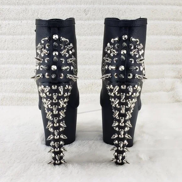 Spikes & Studs High Heel Platform Punk Rock Ankle Boots Fearless - Picture 7 of 11